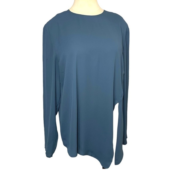 BABATON Aritzia Tadema Blouse Blue Tunic Pullover Long Sleeve Slits Tie Front - Picture 2 of 15